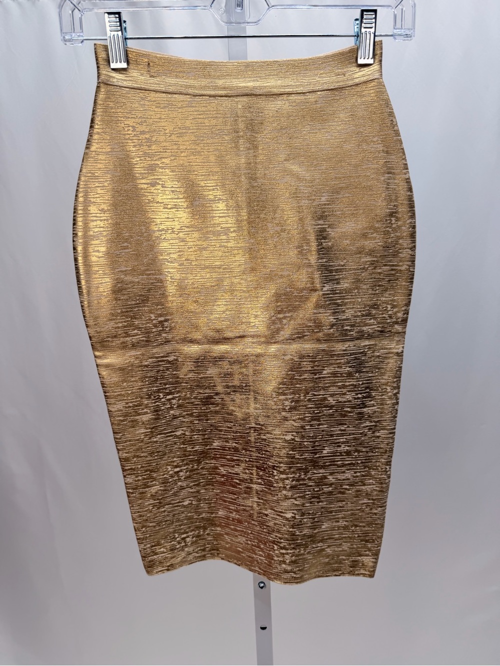 Gold Metallic Bandage Bodycon Pencil Midi Skirt Size S Night Out Party